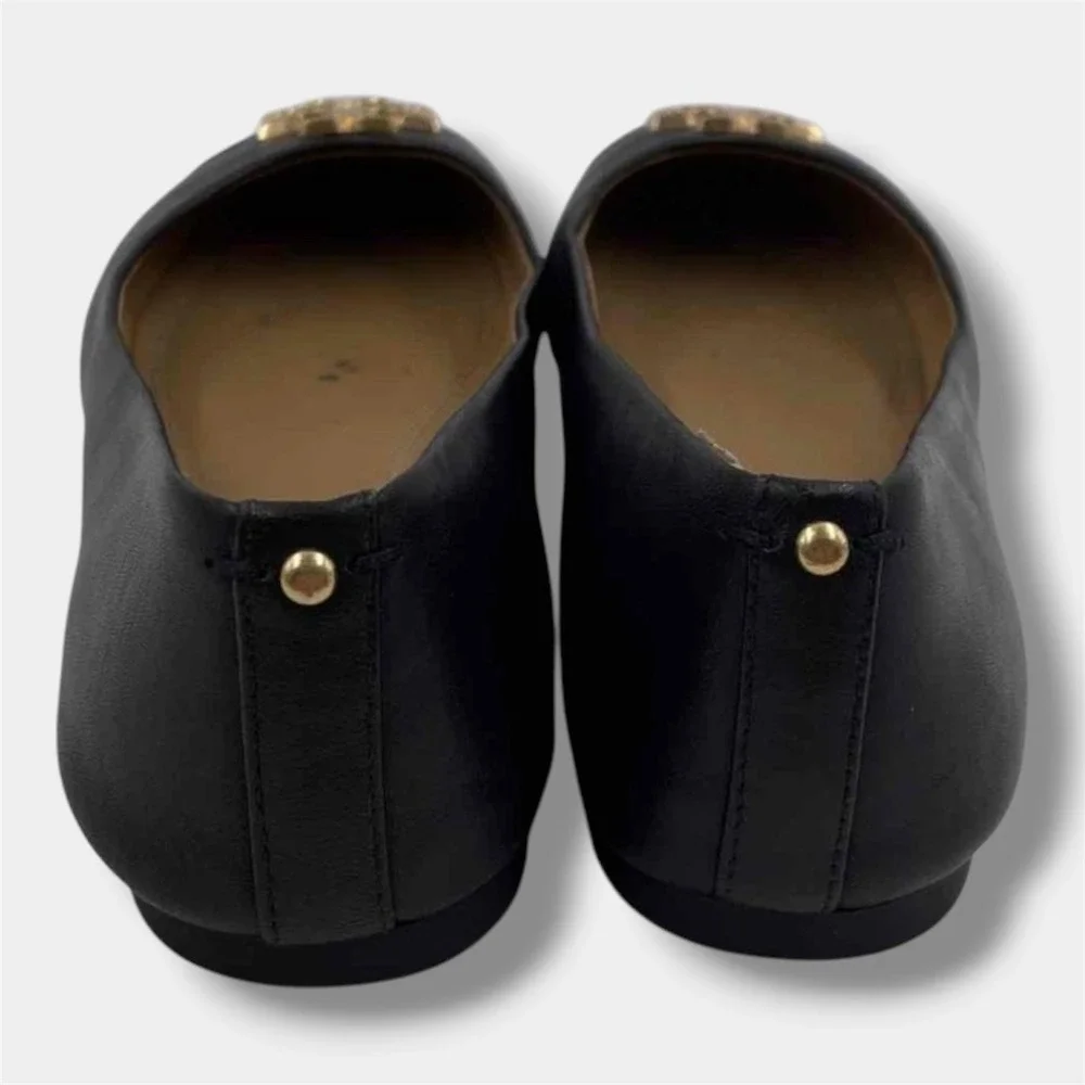 Tory Burch Ballet Flats Women 5.5 Black Excellent Leather Patent Logo Cap Toe